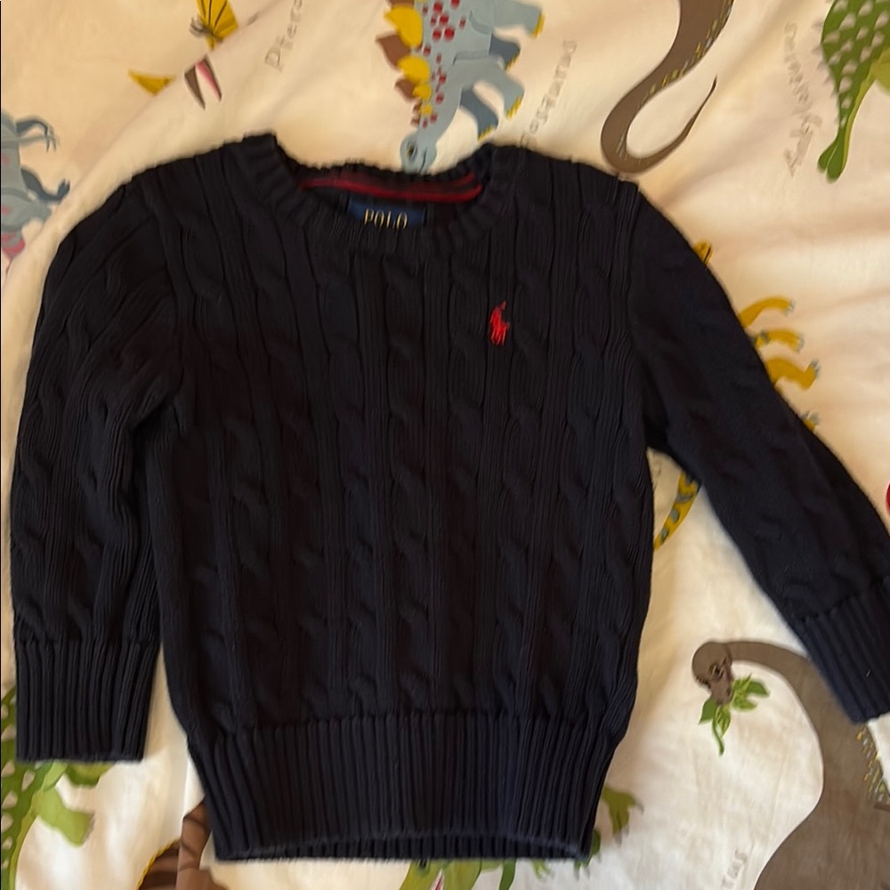 Polo by Ralph Lauren Navy Cable Knit Sweater with Red Pony